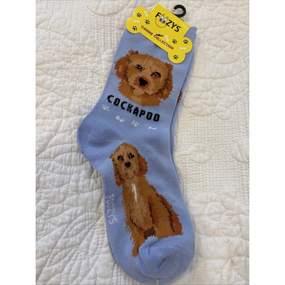 Foozy's Canine Collection Cockapoo Socks Women SZ 9-11 Blue Polyester Blend New